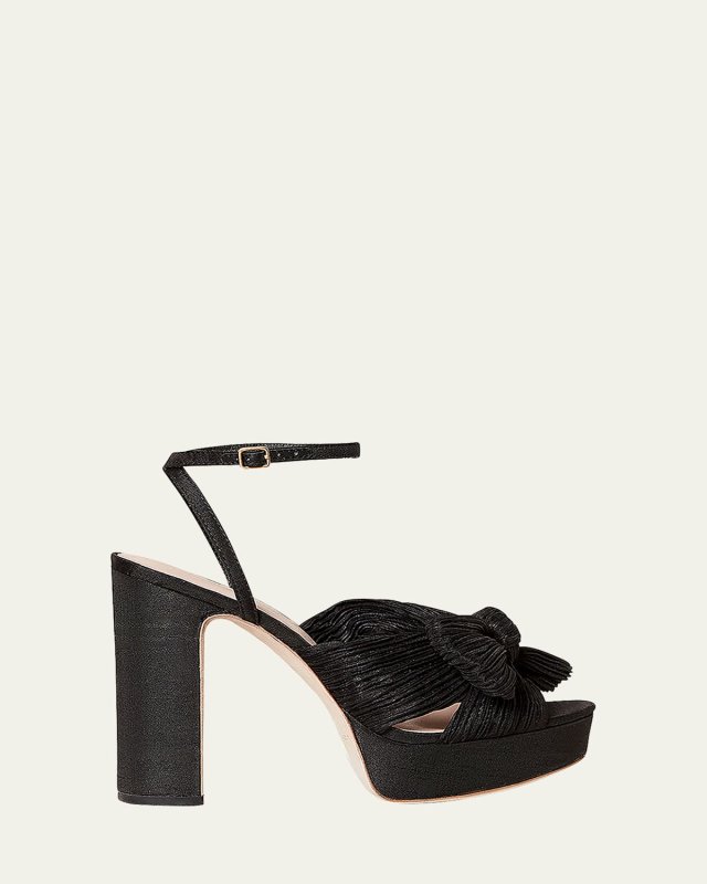 Natalia Pleated Knot Ankle-Strap Platform Sandals